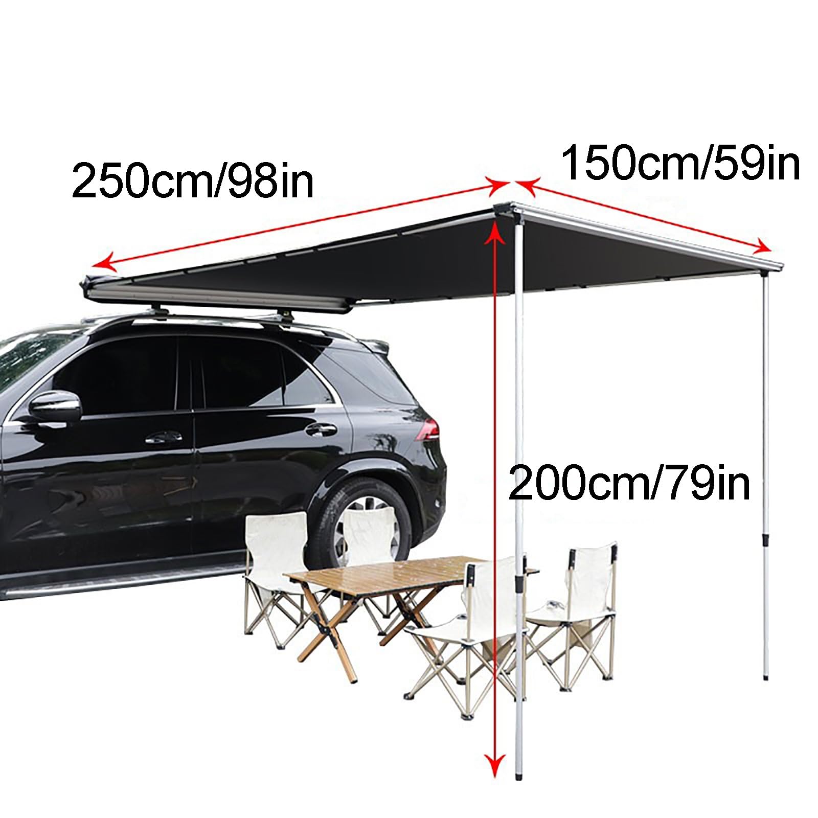 Auto Markise für LKW-SUV-Dachträger mit Aluminiumstange, Vorzelt Wohnwagen, Sonnenschutz Automarkise für LKW, SUV, Van, MPV(150x250cm/59x98in)