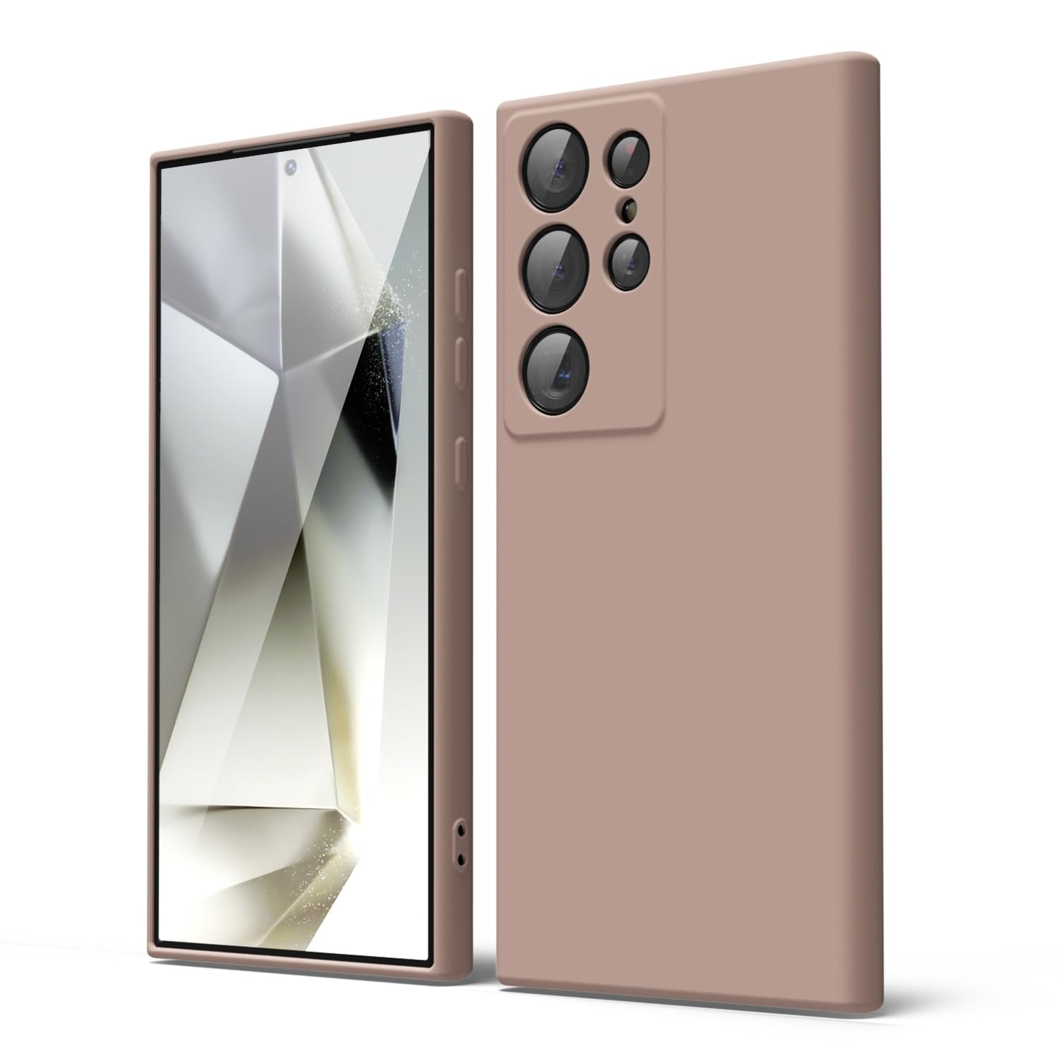 oakxco for Samsung Galaxy S24 Ultra Phone Case Liquid Silicone, Thin Slim Soft Rubber Gel TPU Plain Simple Cover for Women Girl Cute, Matte Solid Color, Brown Khaki Nude