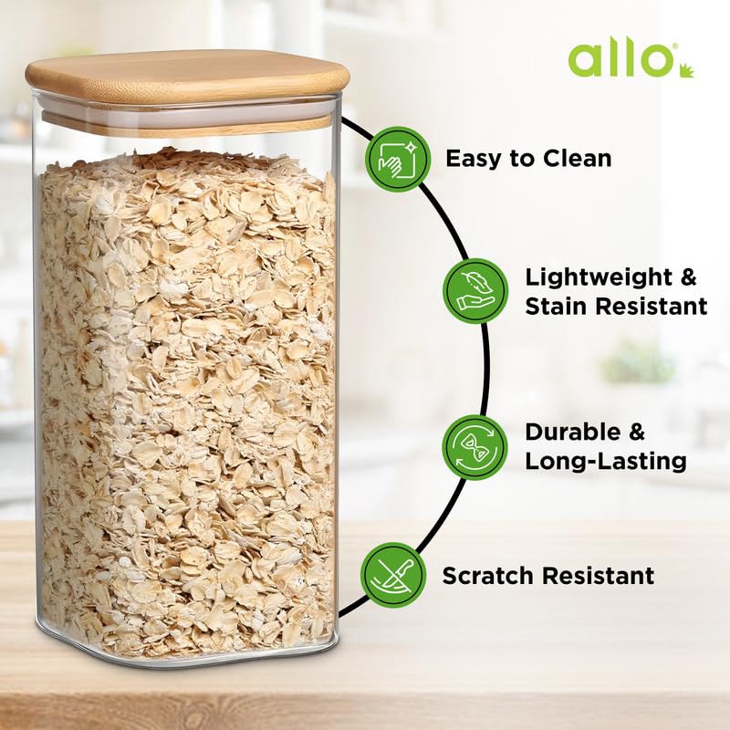 Image of Allo 1000ML Kitchen Storage Box Glass Jars With Wooden Lids - Borosilicate Glass Food Storage Containers Airtight Glass Jar For Tea, Coffee, Spice, Pulses, Masala (Square Glass Jar - Set of 6)