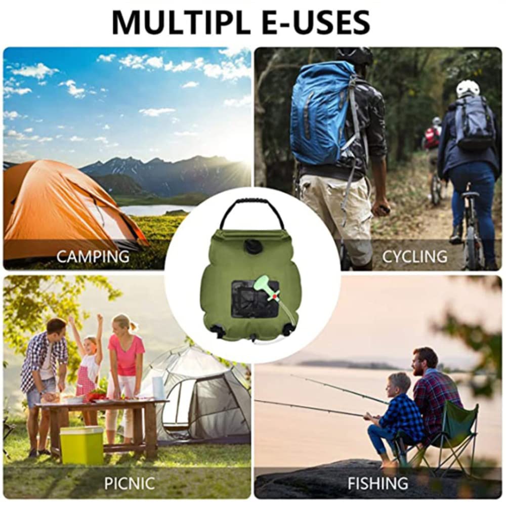 Borsa Doccia Solare Portatile 20 Litri/5 Galloni - Riscaldamento Solare Con Tubo E Soffione, Per Campeggio, Spiaggia, Trekking, Colore Nero - 2