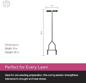 Yard Butler Manual Lawn Coring Aerator, ID-6C - Lawn Care Tool for Aerating - Long-Handled - Power-Coated Steel Construction - Comfortable Cushioned Handles Garden Tool - Easy to Use