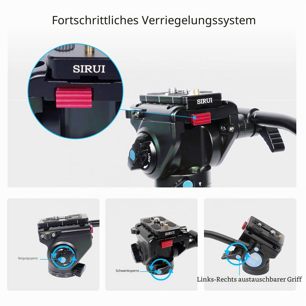 SIRUI AM-5V Fluid Video Kopf Leichtgewicht, 360° Panorama Schwenkneiger mit Arca Swiss Schnellwechselplatte, Tragkraft 3kg für Videokamera, DSLR Kamera