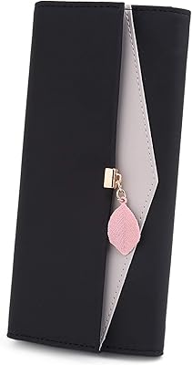 UTO Wallet for Women Leather Vegan Girls Wallet Leaf Pendant Card Holder Phone Checkbook Organizer Zipper Coin Purse