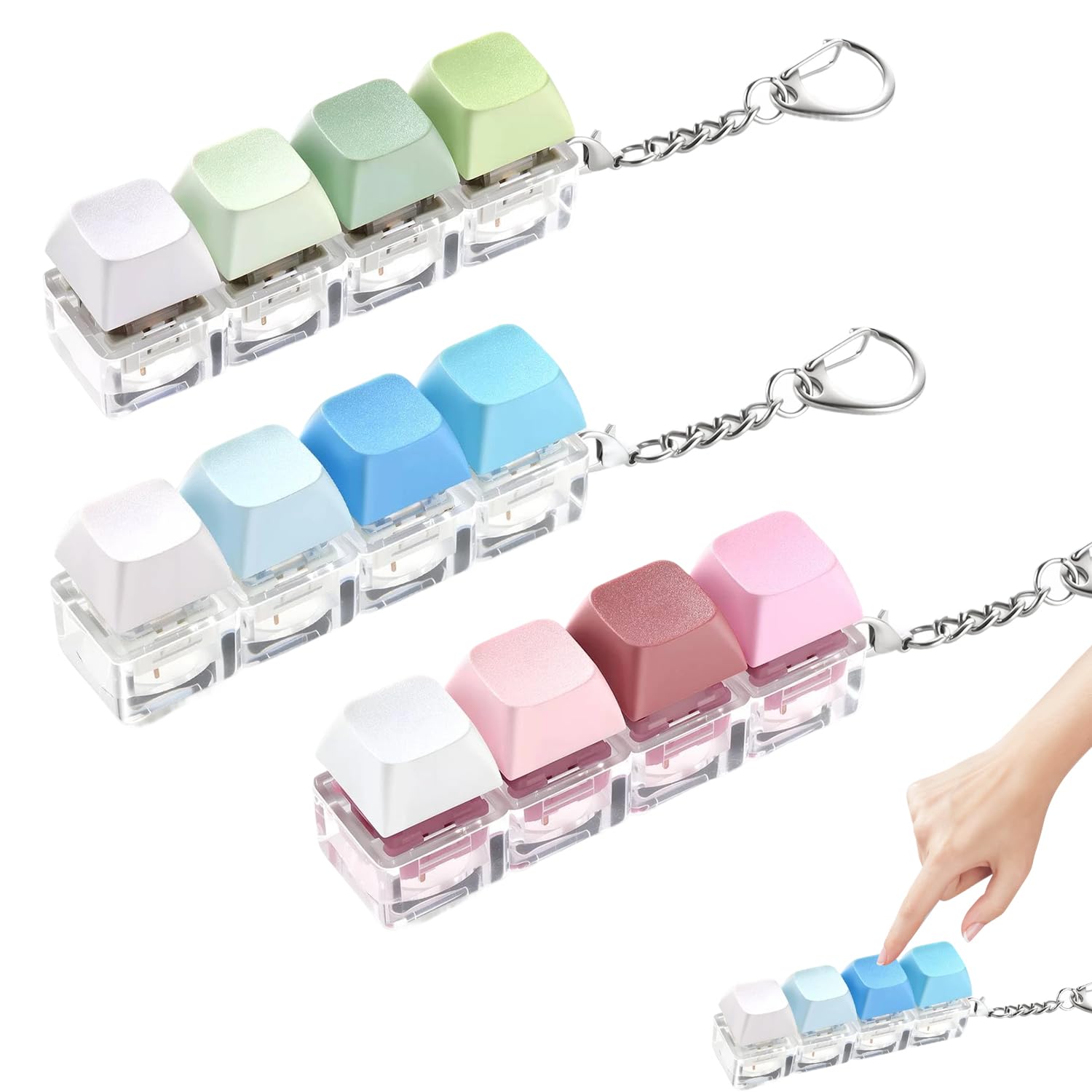 3PCS Keyboard Fidget Keyring, Clicky Keyboard Fidget Toy