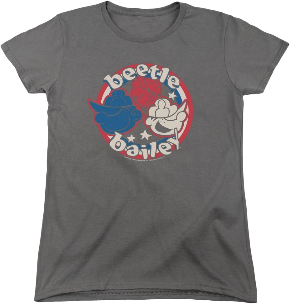Beetle Bailey Red White And Bailey Womens Short Sleeve Shirt Charcoal Lg