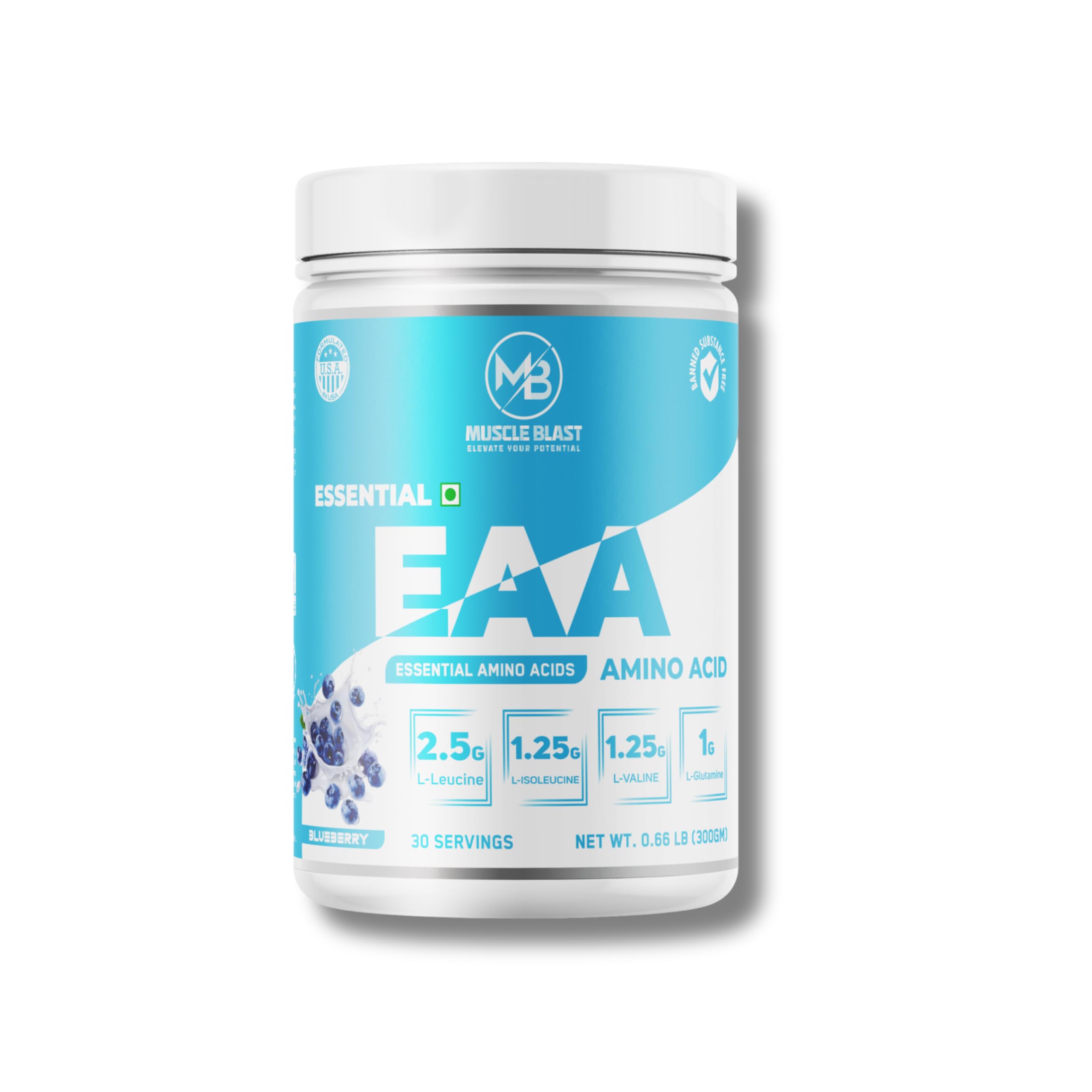EAA Powder - Essential Amino Acids Supplement for Muscle Recovery & Growth All 9 EAAs + L-Glutamine - Pink Guava Flavor - 30 Servings | Zero Sugar & Calories (Blueberry)-image-38