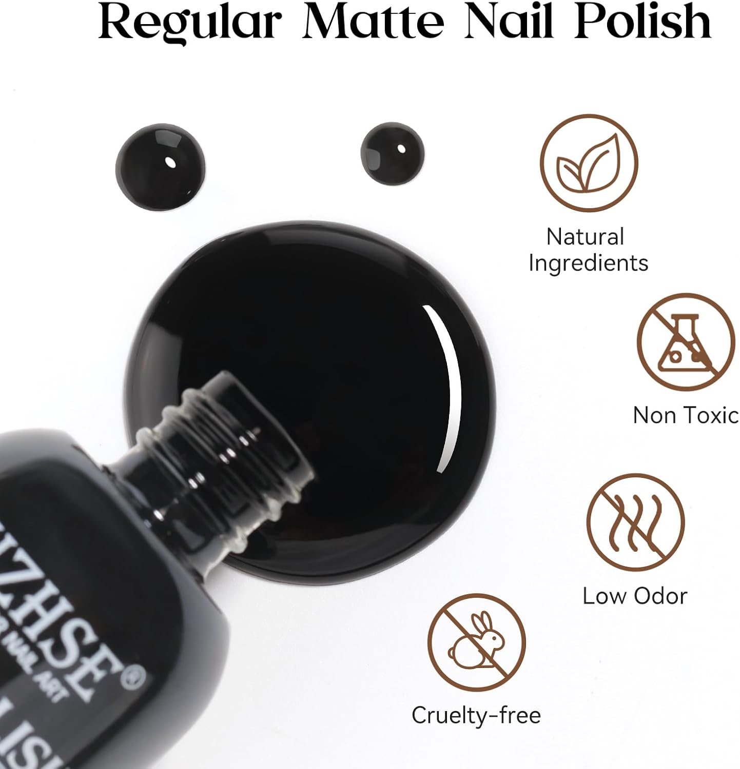 MIZHSE Matte Black Nail Polish, Quick Dry Velvet Black Nail Polish, Non-Gel Air Drying Fast 15 ml Regular Glossy Shiny Finish Nail Lacquer, Full Coverage Nail Art Manicure DIY Home - Image 2