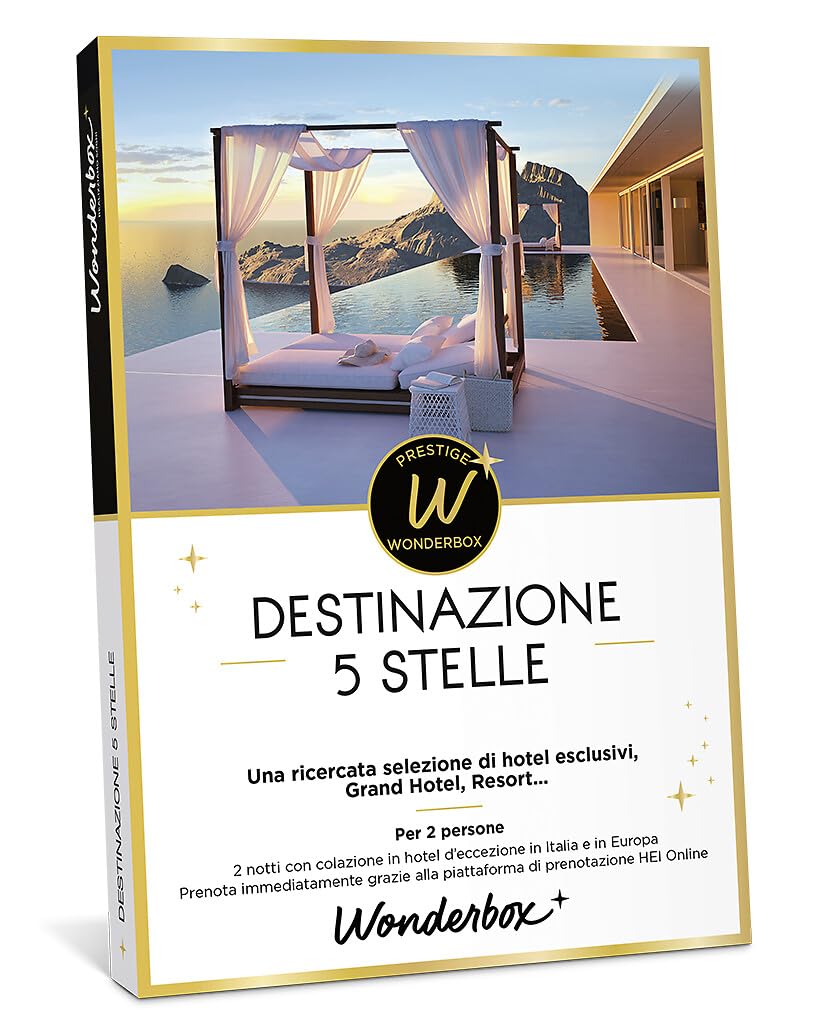 WONDERBOX - Cofanetto Regalo - Destinazione 5 Stelle - per 2 Persone | 2 notti + 1 colazione in hotel d'eccezione in Italia et in Europa - Una ricercata selezione di hotel esclusivi, Resort