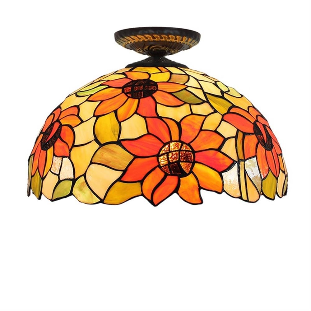 Plafonnier Tiffany tournesol 40cm, l'art du vitrail traditionnel