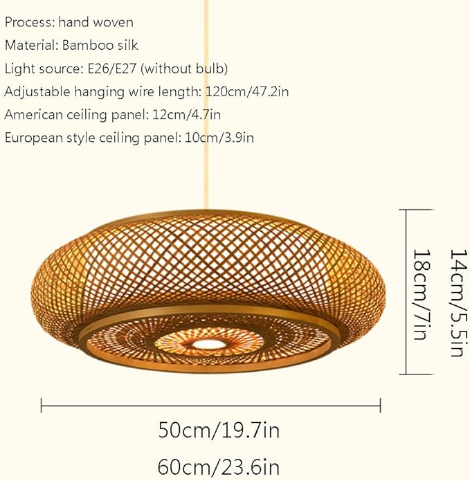 SHUANGZ Bamboe Lantaarn Hanglamp Handgeweven Rieten Lampenkap Hanglamp Hangende Rotan Kroonluchter E27 Beige Plafondverlichting Voor Eetkamer, Keuken, Restaurant photo 3