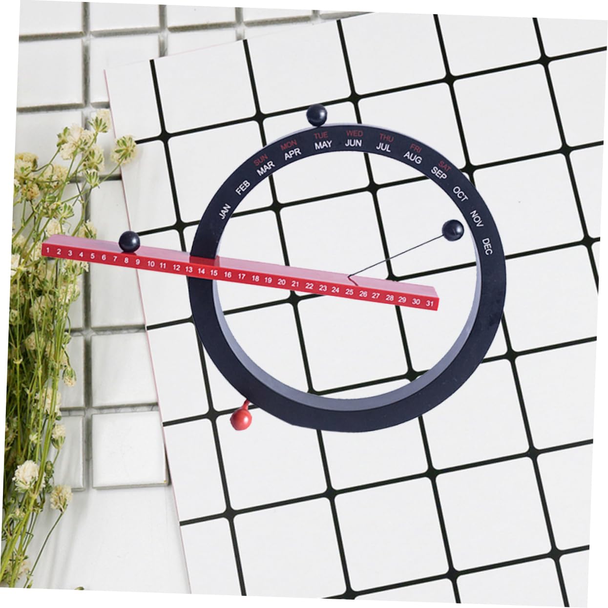 STOBOK Magnetischer Tischkalender Kugelkalender mit Manueller Schaltung Langlebiges Material Schreibtischkalender für Wohnzimmer Schlafzimmer Arbeitszimmer Ornament (Schwarz und Rot)