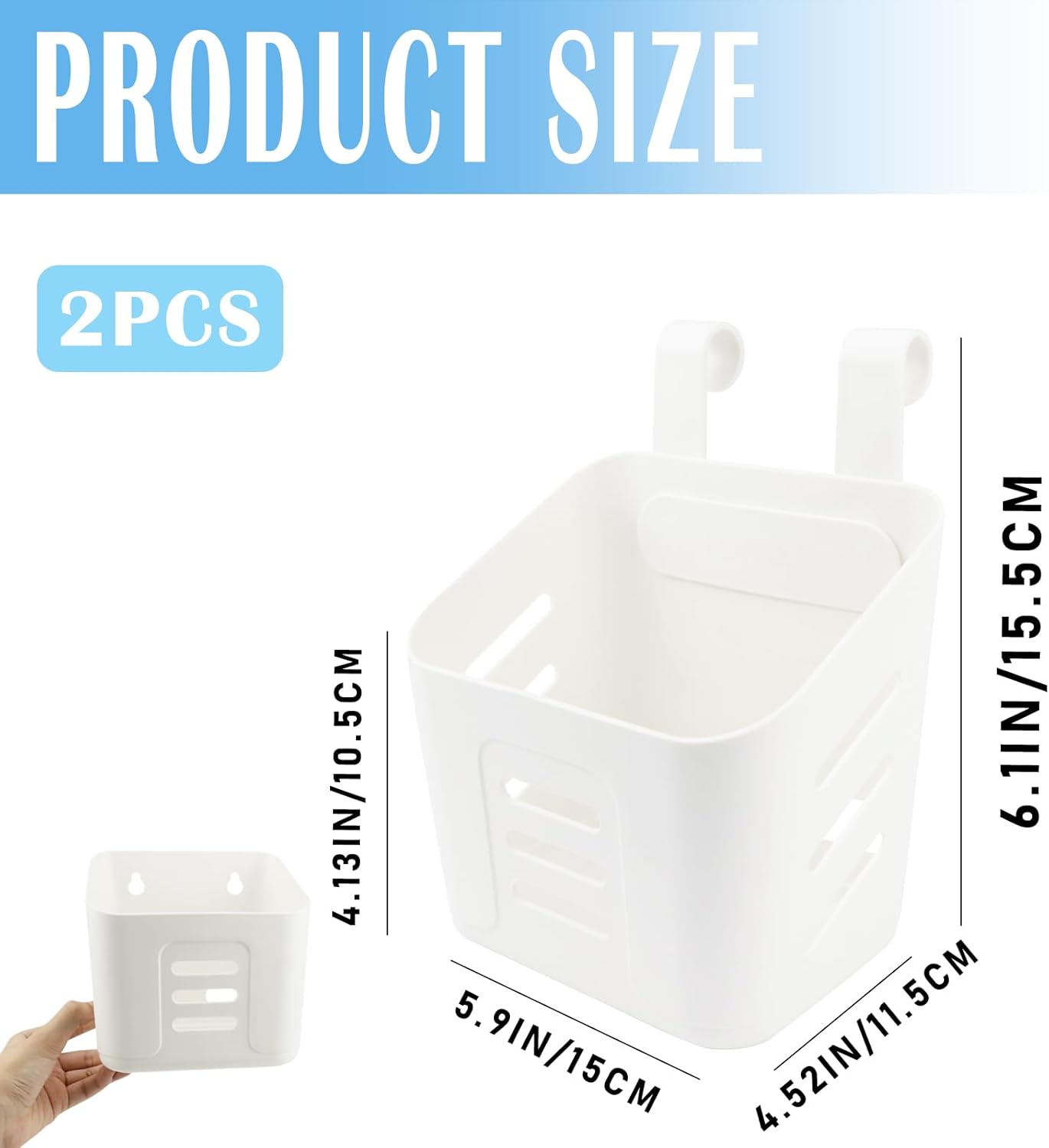 2Pcs Hanging Basket with Detachable Hook Plastic Storage Basket Bathroom Shower Hanging Basket for Kitchen Bathroom Cabinet - Image 2