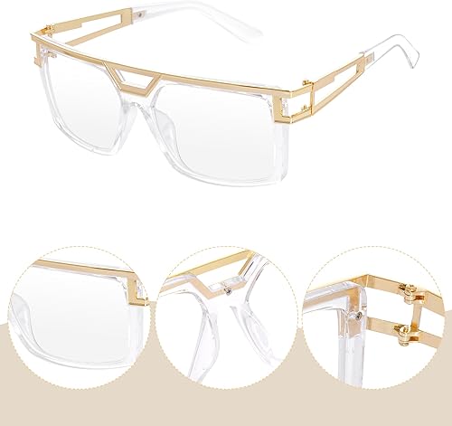 Miniatura 4 de SUMERSHA Gafas de sol vintage de los años 80 y 90, gafas de rapero hip hop vintage para hombres y mujeres, accesorio de disfraz hippie retro