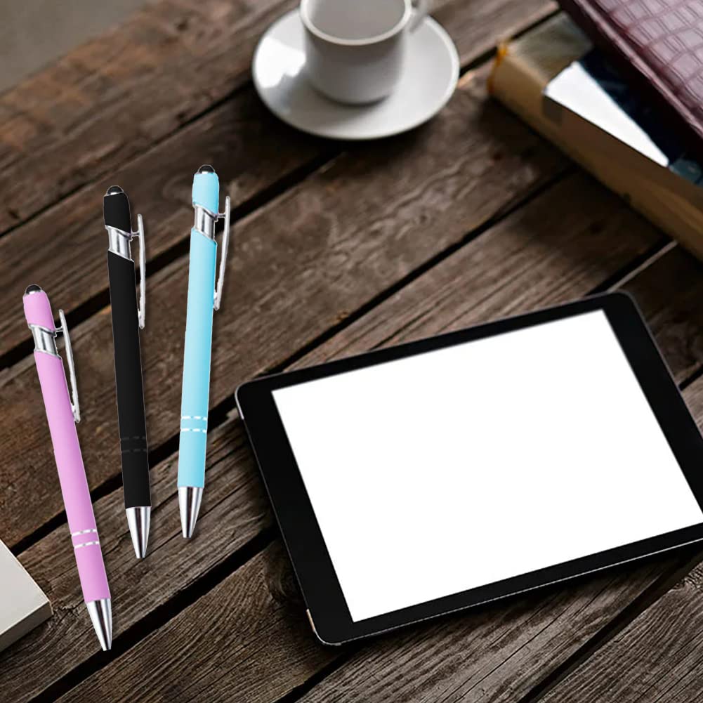 Confezione da 8 penne a sfera 2 in 1 stilo retrattile con punta stilo, penna stilo in metallo per touch screen, inchiostro nero da 1,0 mm