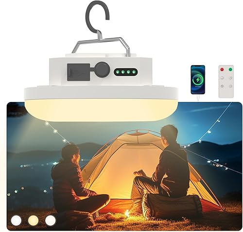 Luz colgante recargable de 10000 mAh con imán, 30W 4000LM LED, 3 modos de iluminación de color (remoto), linterna de campamento, linterna LED