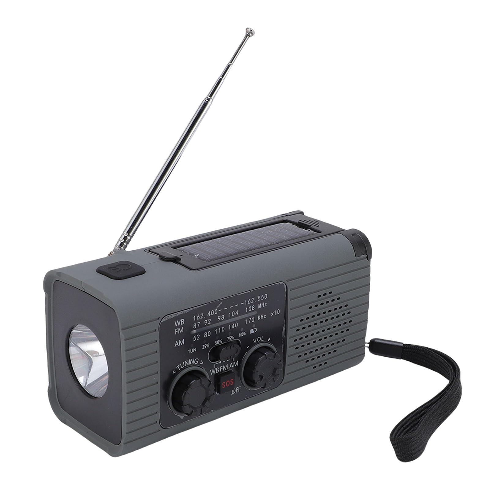 Radio z korbką słoneczną, Awaryjna ładowarka Radia z korbką ręczną z Akumulatorem Litowo-jonowym 2000 MAh, Prognoza Pogody AM/FM NOAA, Zasilanie Słoneczne USB, Chowana Lampa do