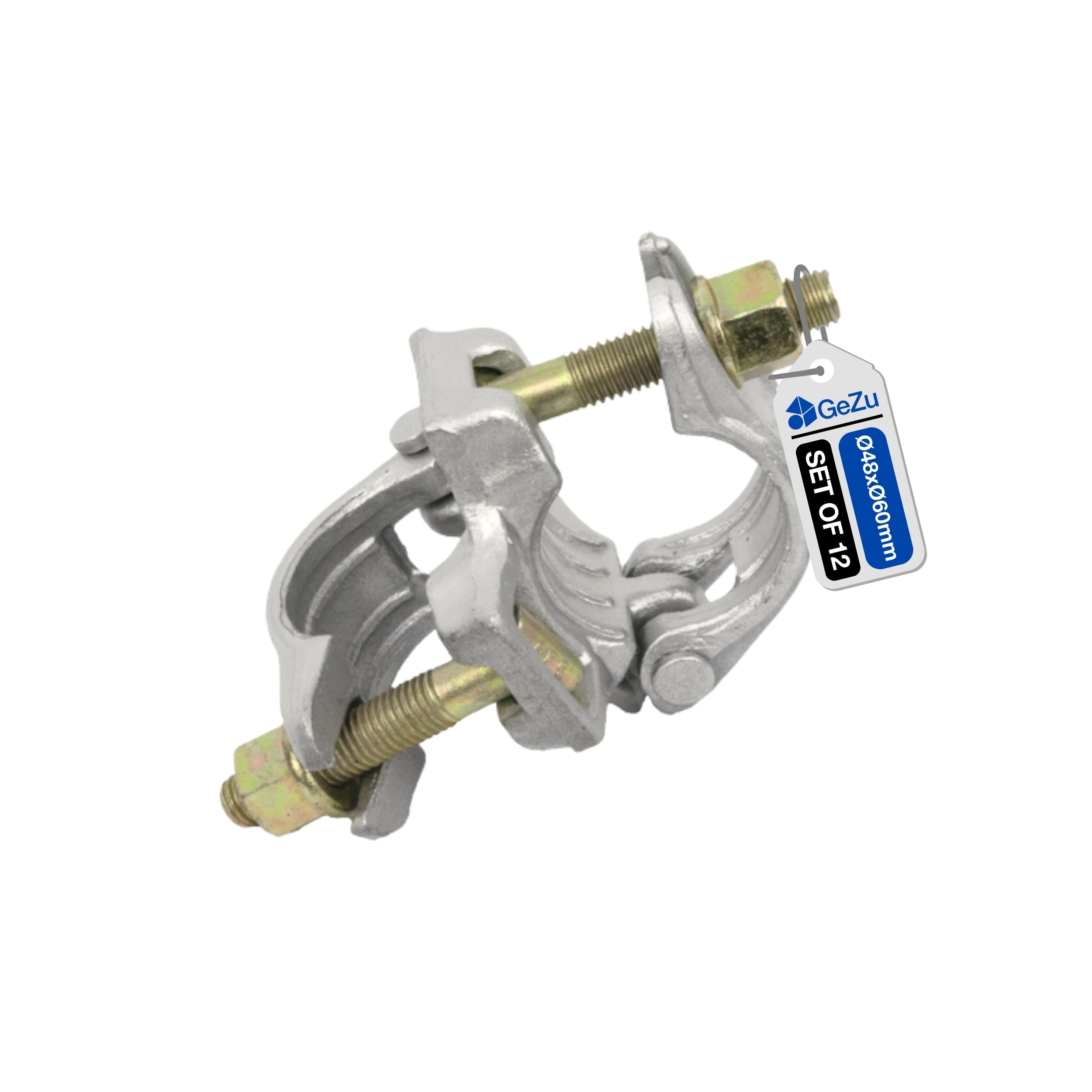 GeZu Impex Right Angle Coupler 48 x 60 mm Hot Dip Galvanised Set of 12 Clamp for Scaffolding Steel Pipe Construction Tubes Coupling — image 1