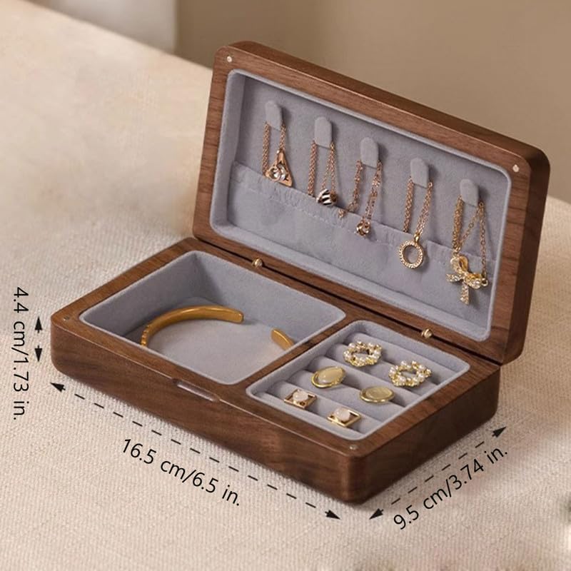 6.4" Mini Walnut Jewelry Box, Portable 1-Tier Travel Storage for Necklaces Rings Earrings image 2