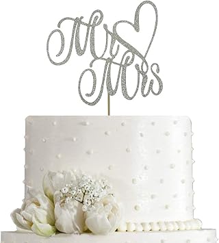 Silver Glitter Mr and Mrs Cake Topper - Wedding, Engagement, Wedding Anniversary Cake Toppers Decorations