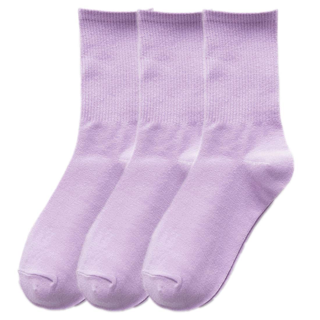 Hamjax Women's Lavender 3 Pairs Casual Crew Socks Walking Cotton Socks,