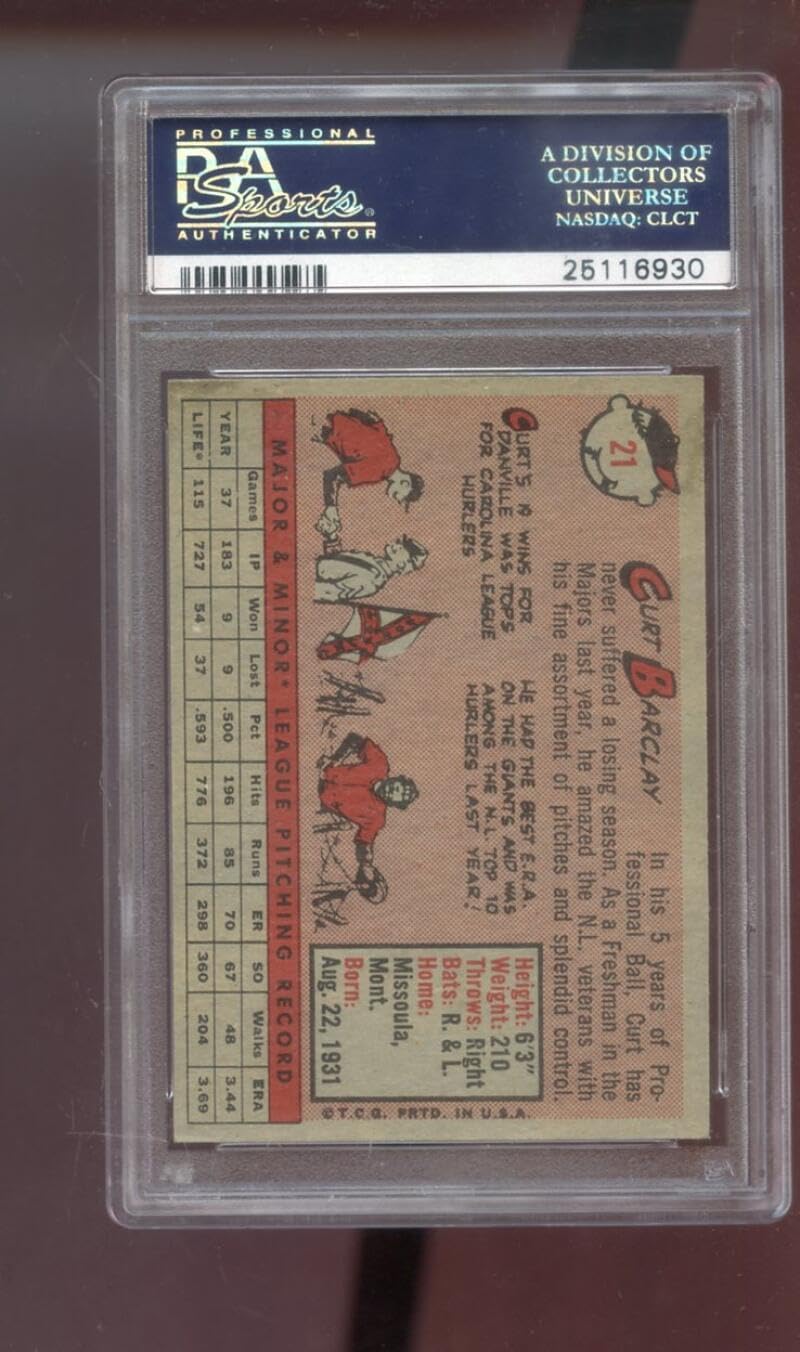 1958 Topps #21 Curt Barclay PSA 7 Graded Baseball Card MLB San Francisco Giants