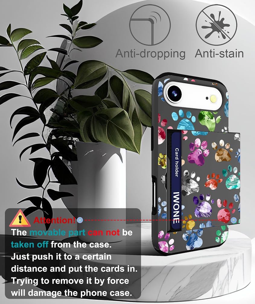 Compatible with iPhone 17 Air Case with Card Holder Cute Shockproof Drop Protection Phone Wallet Slot Cover Cases for Women - Pink Paws Dog Craws - Image 5