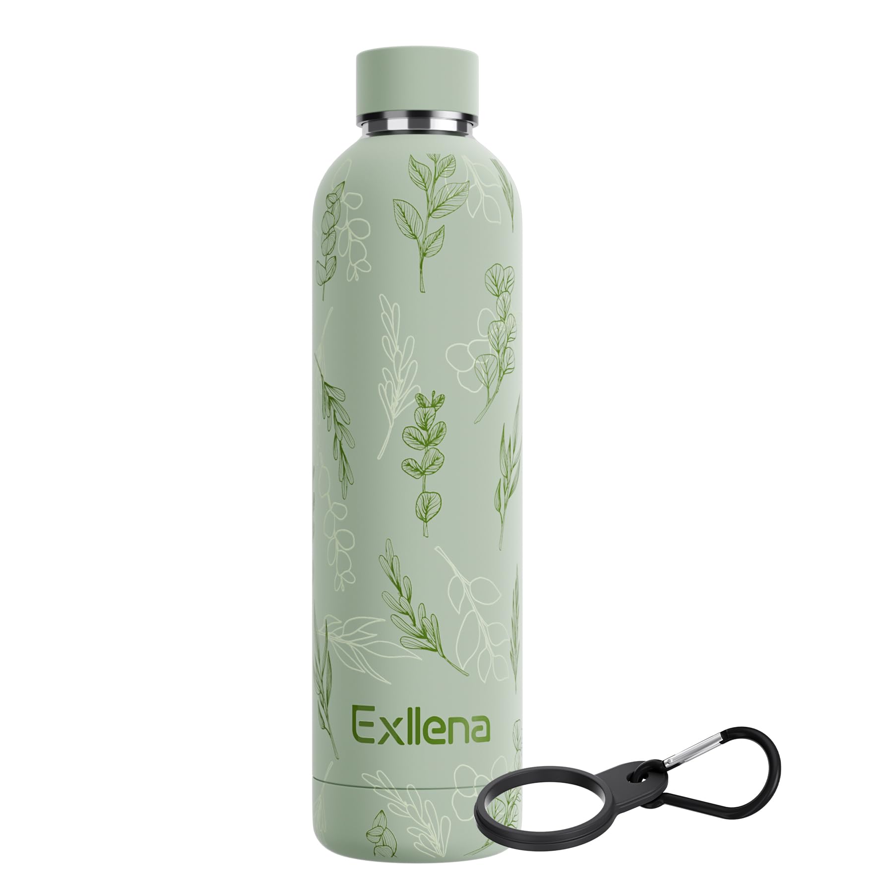 Exllena Insulated Water Bottles 1l with Clip, Double Wall Vacuum Drinks Bottle Keeps Drinks Cold 24 Hrs/Hot 12 Hrs, Stainless Steel Water Bottle BPA Free (Floral)