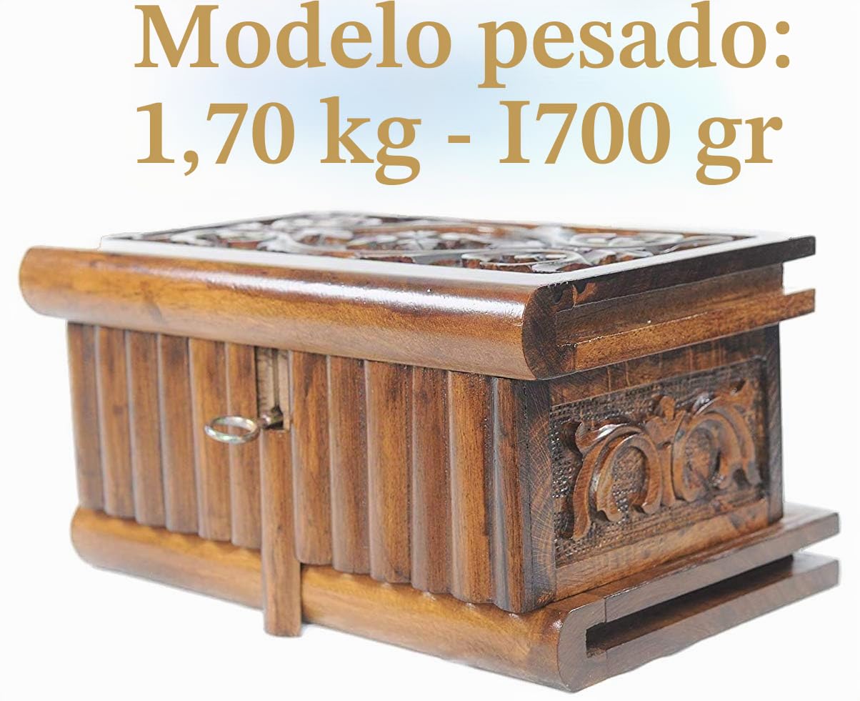 Caja mágica secreta hecha a mano con llave oculta, 25 cm x 15 cm x 12 cm