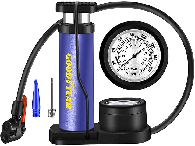 Goodyear bike pump - foot pump for tyre - basketball, football & bicycle pump - mini bike pump - foot pump for car tyres - bike pump presta valve - mini bike pump - Foot Pump for Car & Bicycle's Tyres