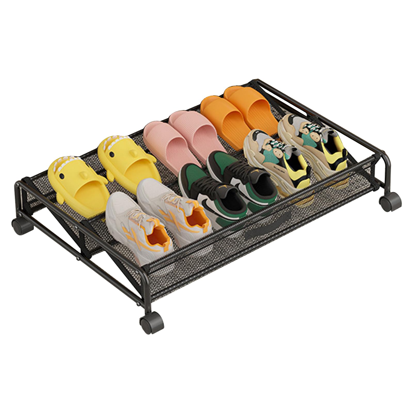 Cómoda de debajo de la cama con ruedas, 89 l, para debajo de la cama, para zapatos, marco de metal, almacenamiento de zapatos debajo de la cama con ruedas para ropa, zapatos, juguetes, libros