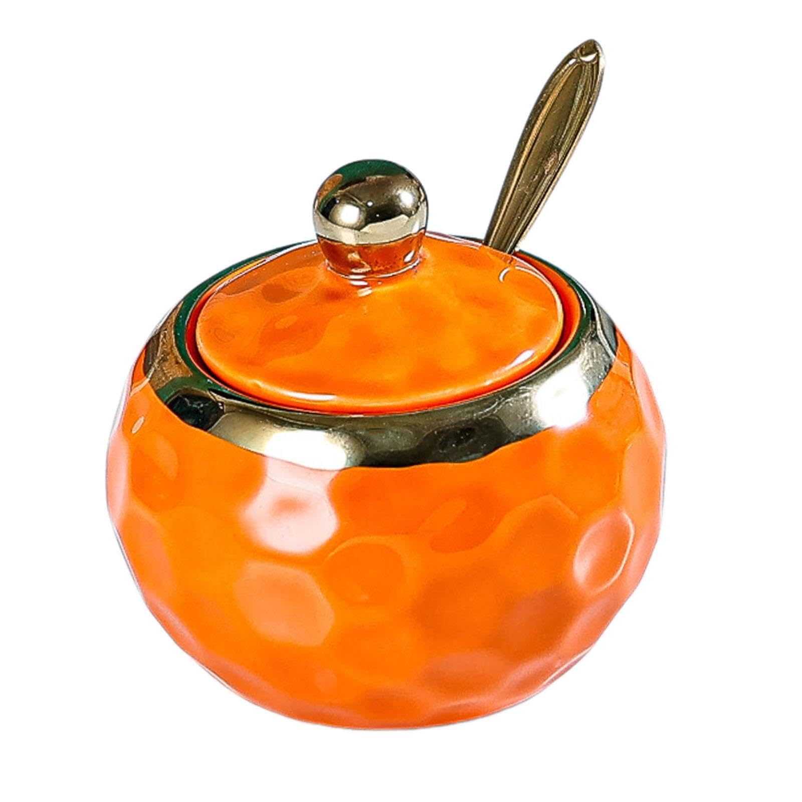 AMSLSIU Contemporary Salt Container Ceramic Condiment Pot Enhances Kitchen Decor While Providing Reliable Storage Solution For Seasonings Condiment Jar, Orange, Round