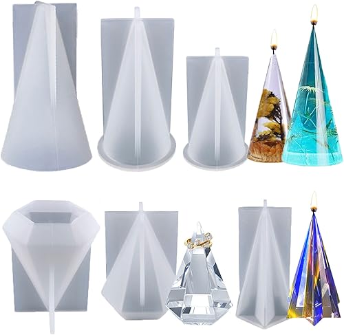 Moldes de resina de cono de anillo, 6 moldes de silicona facetados para resina epoxi, moldes de resina de silicona piramidal para soporte de