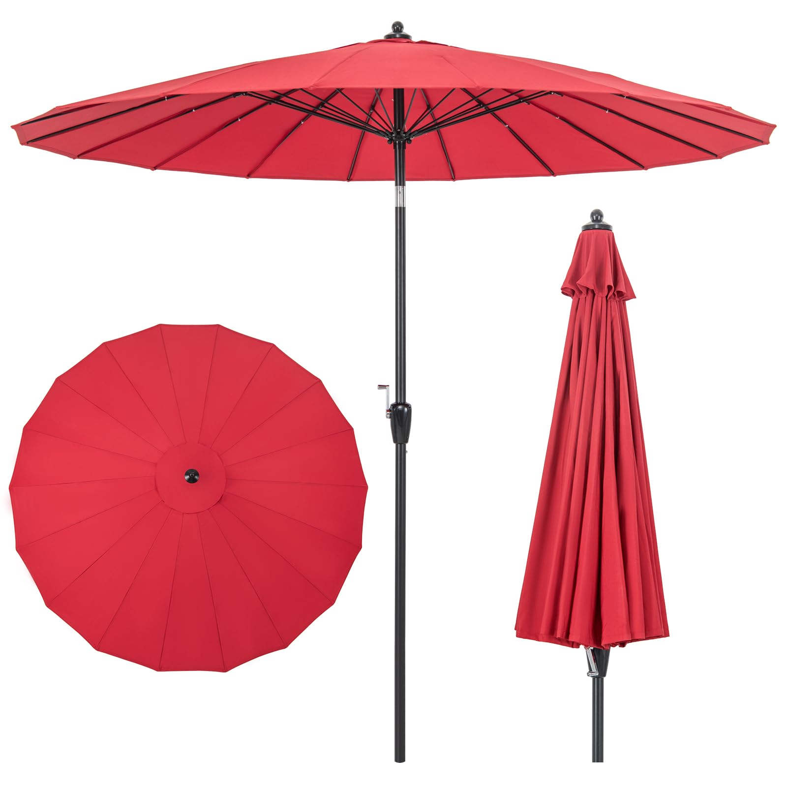 HAPPYGRILL 9FT Outdoor Round Patio Umbrella Market Umbrella with Push Button Tilt, Crank Handle, Vented Top, 18 Heavy-Duty Fiberglass Rods, Table Umbrella for Poolside Backyard Deck Lawn Garden