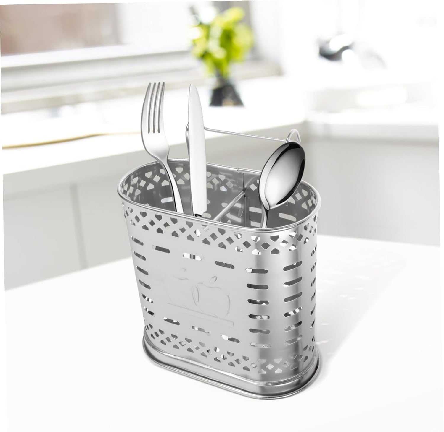 Mikinona Stainless Steel Chopstick Basket with Drainage Compartments Portable Utensil Holder for Kitchen Counter Easy to Install and Remove Suitable for Home and Restaurant Use