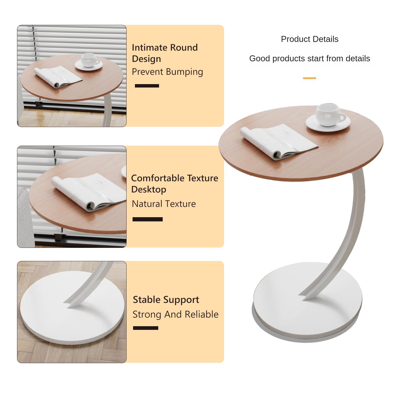 Naayaab Craft Sofa End Table Side Table, Narrow Couch C Shaped Side Table Coffee Table Snack Table Bedside Table Nightstand for Bedroom Living Room Officei - Light Brown 4