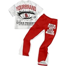 VIPWOLF Boy's 2 Piece Outfits Y2k Graphic Tees and Color Block Flared Sweatpants Clothing Sets