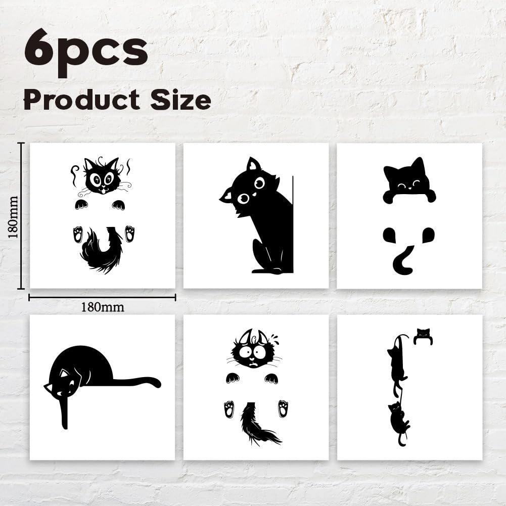 AHANDMAKER 6 Types Mignon Chat Noir Cartoon Interrupteur Autocollant Mural Chat Noir Dessin Animé Autocollant Mural Créatif Peeping Cat Interrupteur Interrupteur Autocollant