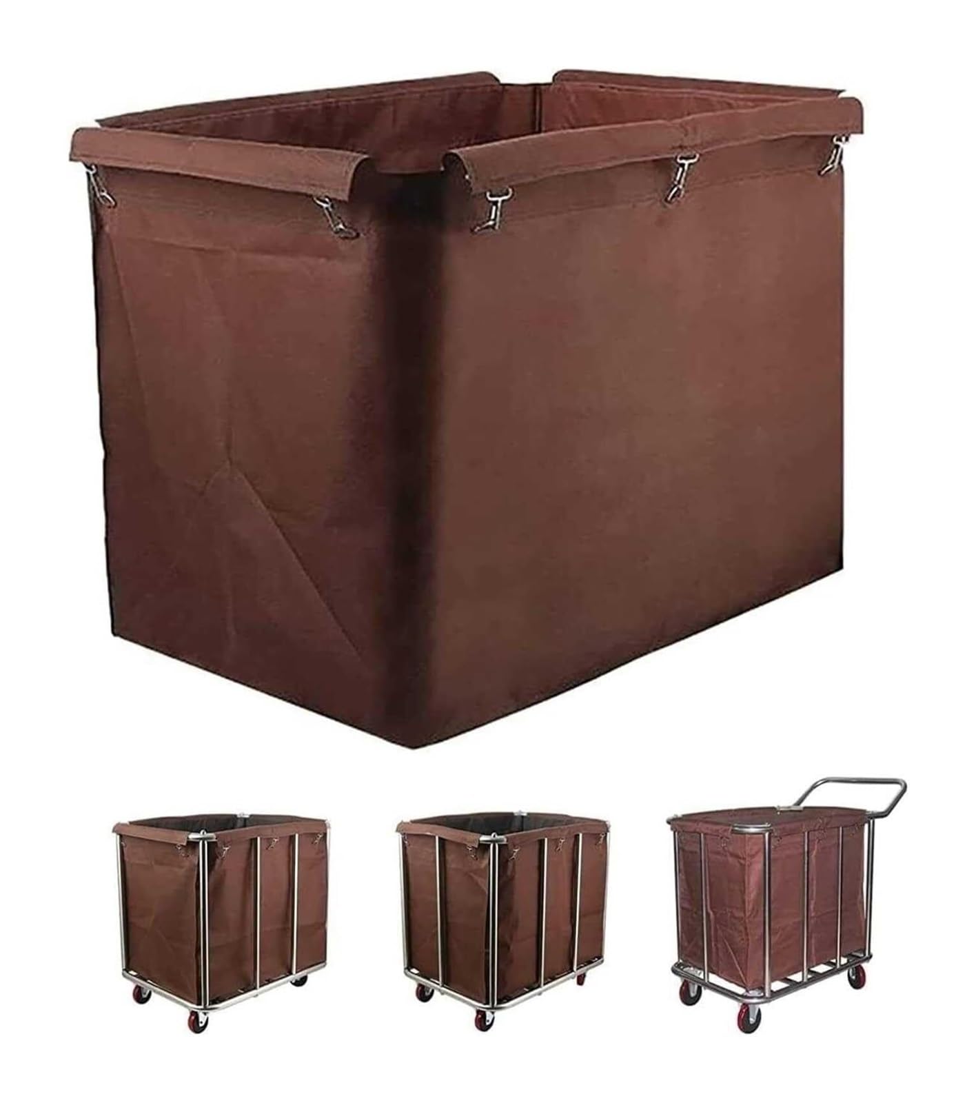 Wasserdichter Wäschesack, 400 l, abnehmbarer Oxford-Stoffbezug für Rollkörbe, stilvoll blau/braun (83 x 53 x 63 cm), ideal für Zuhause und auf Reisen