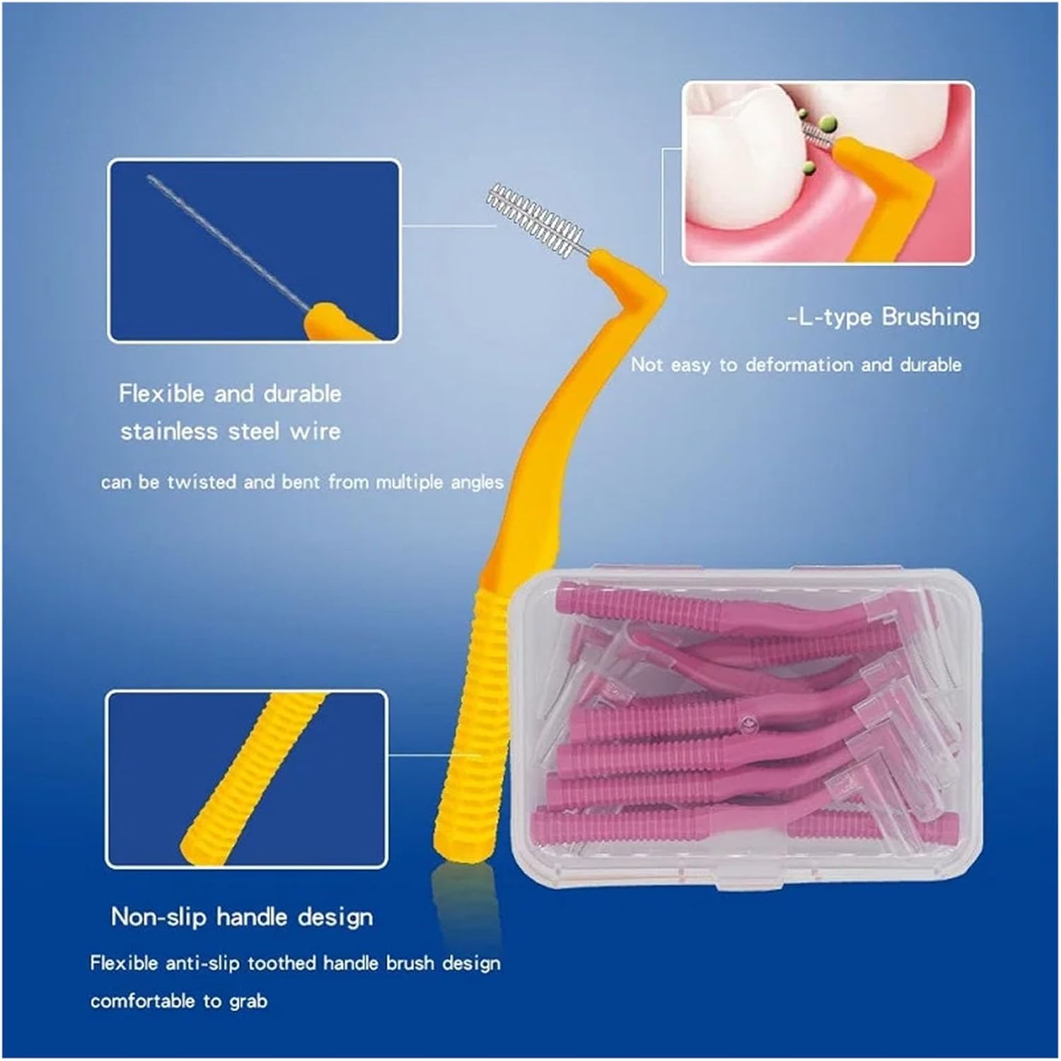 Manual Toothbrush 20 Pcs/Box L Shape Push-Pull Interdental Brush Toothpick Teeth Whitening Tooth Pick Toothbrush Oral Hygiene Care Brush(Diameter 0.6MM)
