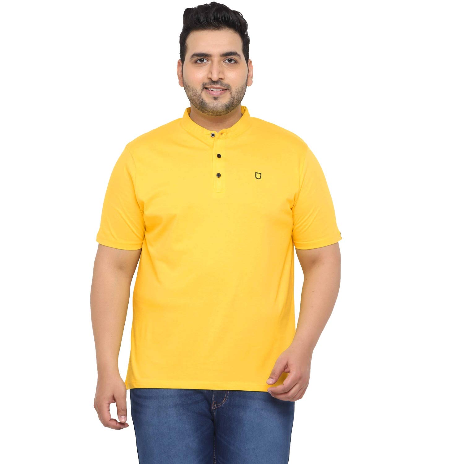 Men's Solid Mandarin Collar Regular Fit Half Sleeve Cotton T-Shirt