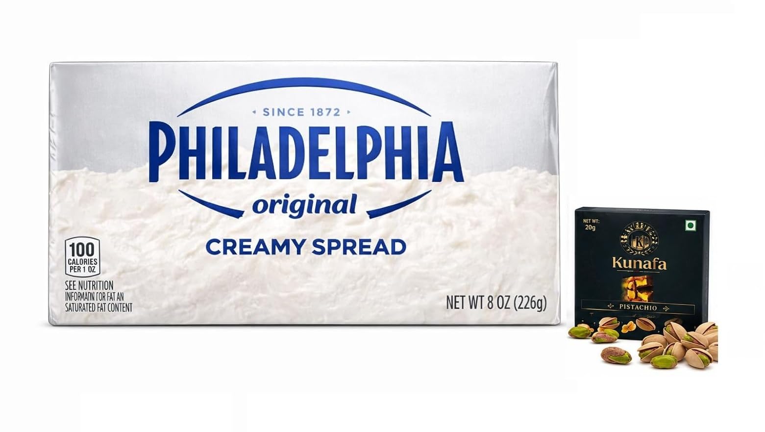Philadelphia Original Creamy Spread Block 226g Smooth Texture for Baking Cooking Frosting & Desserts (Imported) with Free Flavourito Kunafa Pistachio Chocolate Bar, 20g By Decadent Foods-image-11