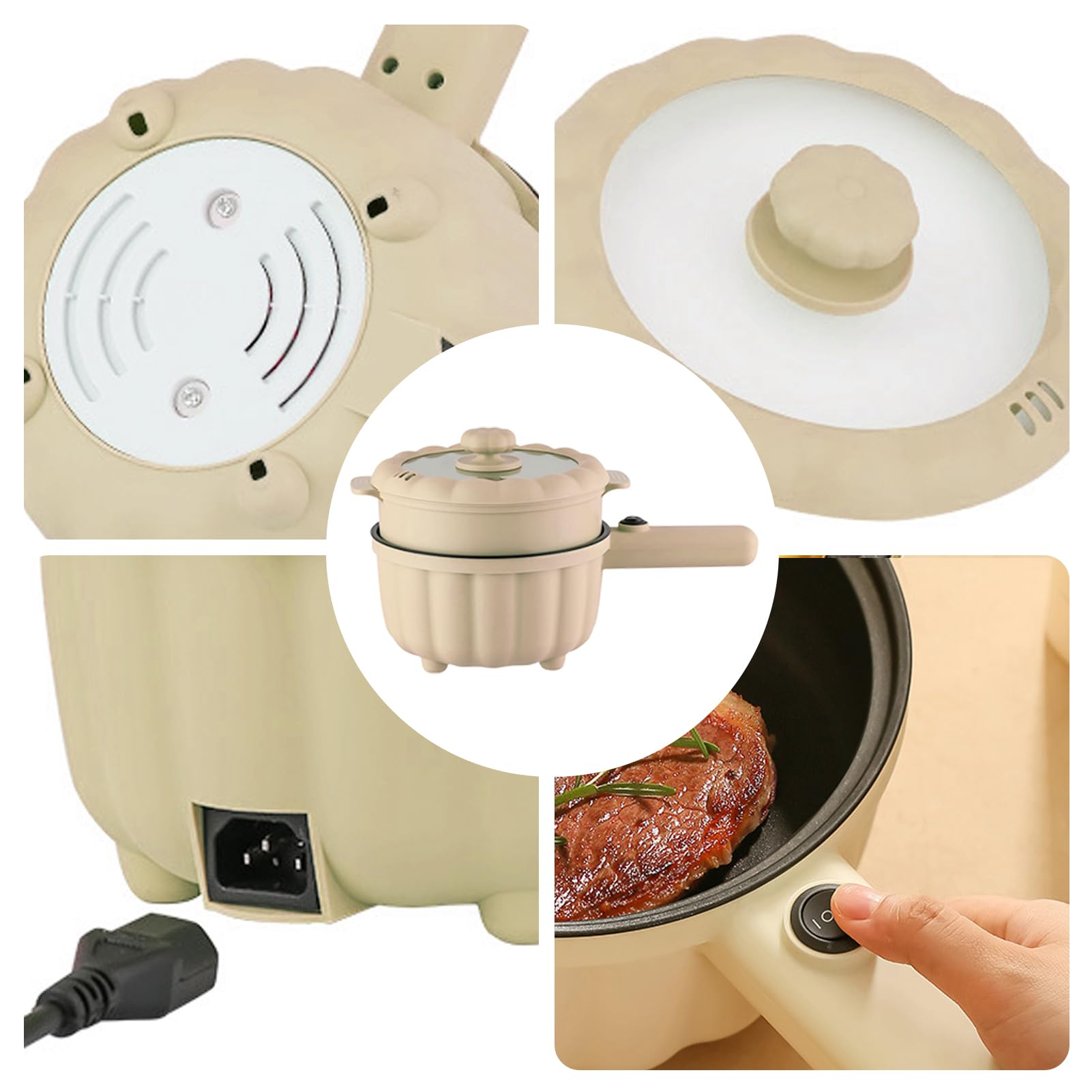 Multicuiseur électrique,Petite Poêle électrique,2L Marmite électrique en Antiadhésif,Marmite Hot Pot Électrique portable de voyage,avec cuiseur vapeur,pour Steak,Soupe,œufs,Nouilles (Style 2)