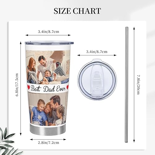 Miniatura 3 de Vasos personalizados con tapas de fotos y pajitas de 20 onzas vaso de café de acero inoxidable con foto personalizada con nombre texto taza de café