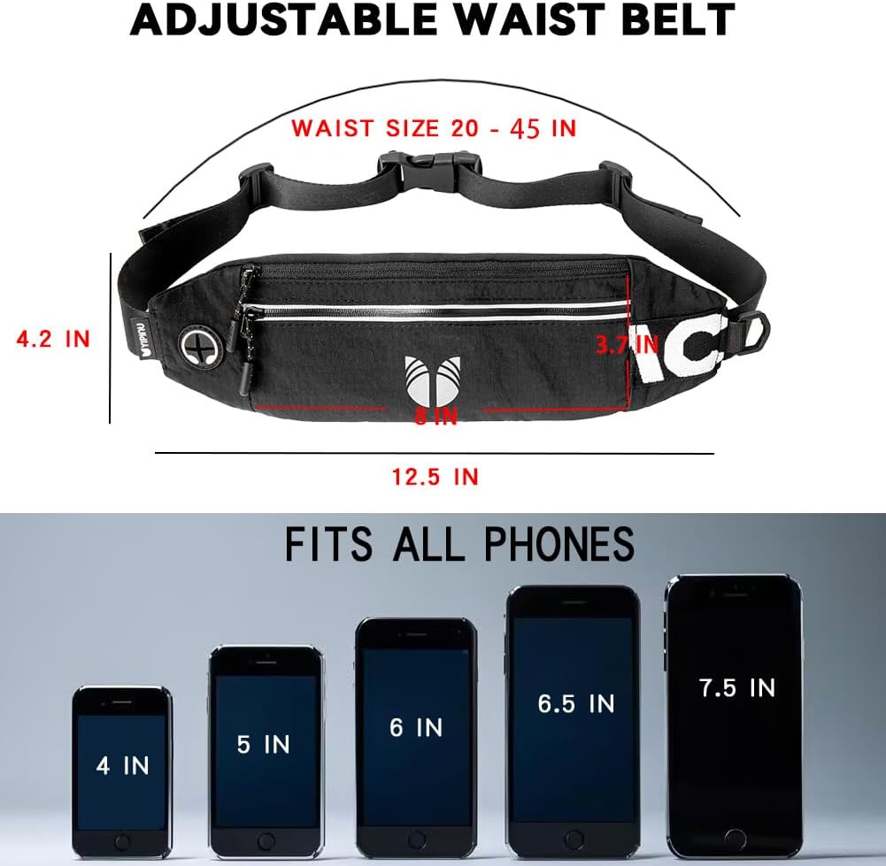 Slim Running Belt Fanny Pack for Women Men, phone holder for running Pouch, Waist belt for Workout, Marathon Jogging Running Gear Accessories [Fits ALL Phones] ﻿ (BLACK) - Image 4