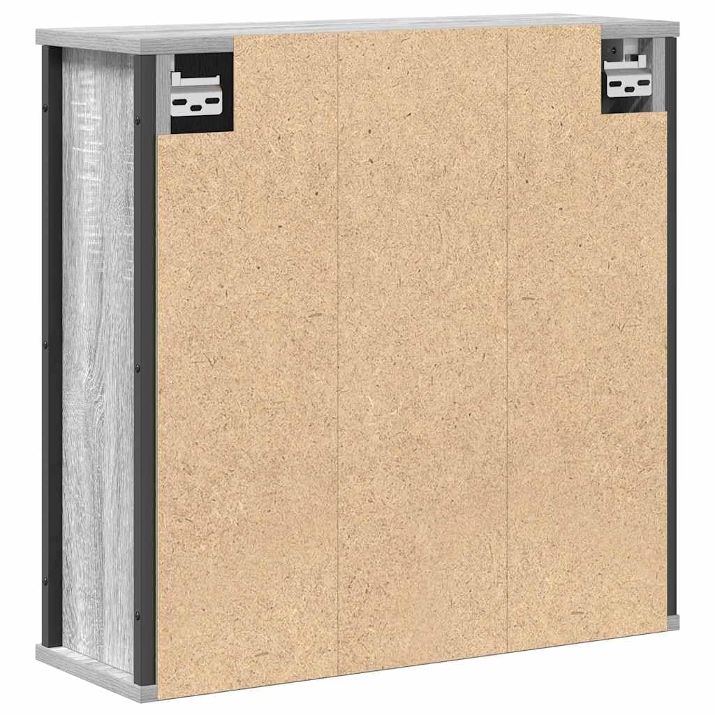 Szafka ścienna łazienkowa z lustrem, szara Sonoma, 60 x 21 x 60 cm, materiał drewnopochodny, odporna na wilgoć, zajmuje mało miejsca, na artykuły toaletowe i kosmetyki