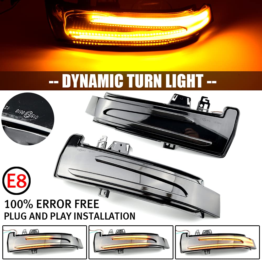 QKLsudua 2pcs Dynamic Sequential Blink Compatible with Be-nz W204 CLA A B C E S GLA GLK CLS Class W176 W212 LED Side Mirror Turn Signal Light Assembly
