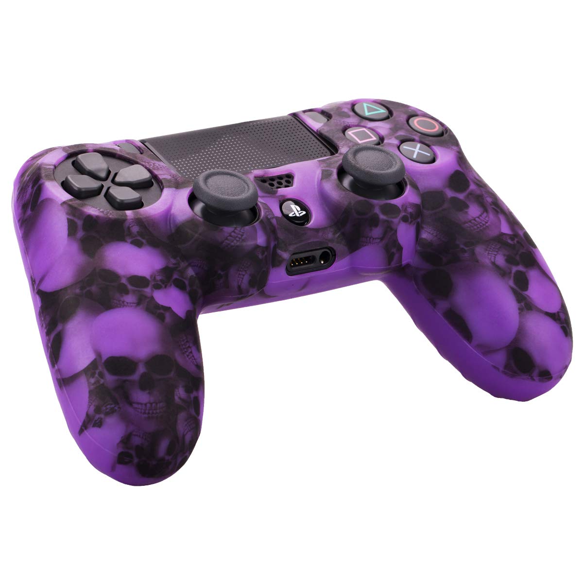 YoRHa Coque en Silicone Motif tête de Mort pour Manette Sony PS4/slim/Pro Dualshock 4 (Violet) avec 8 poignées de Pouce Pro