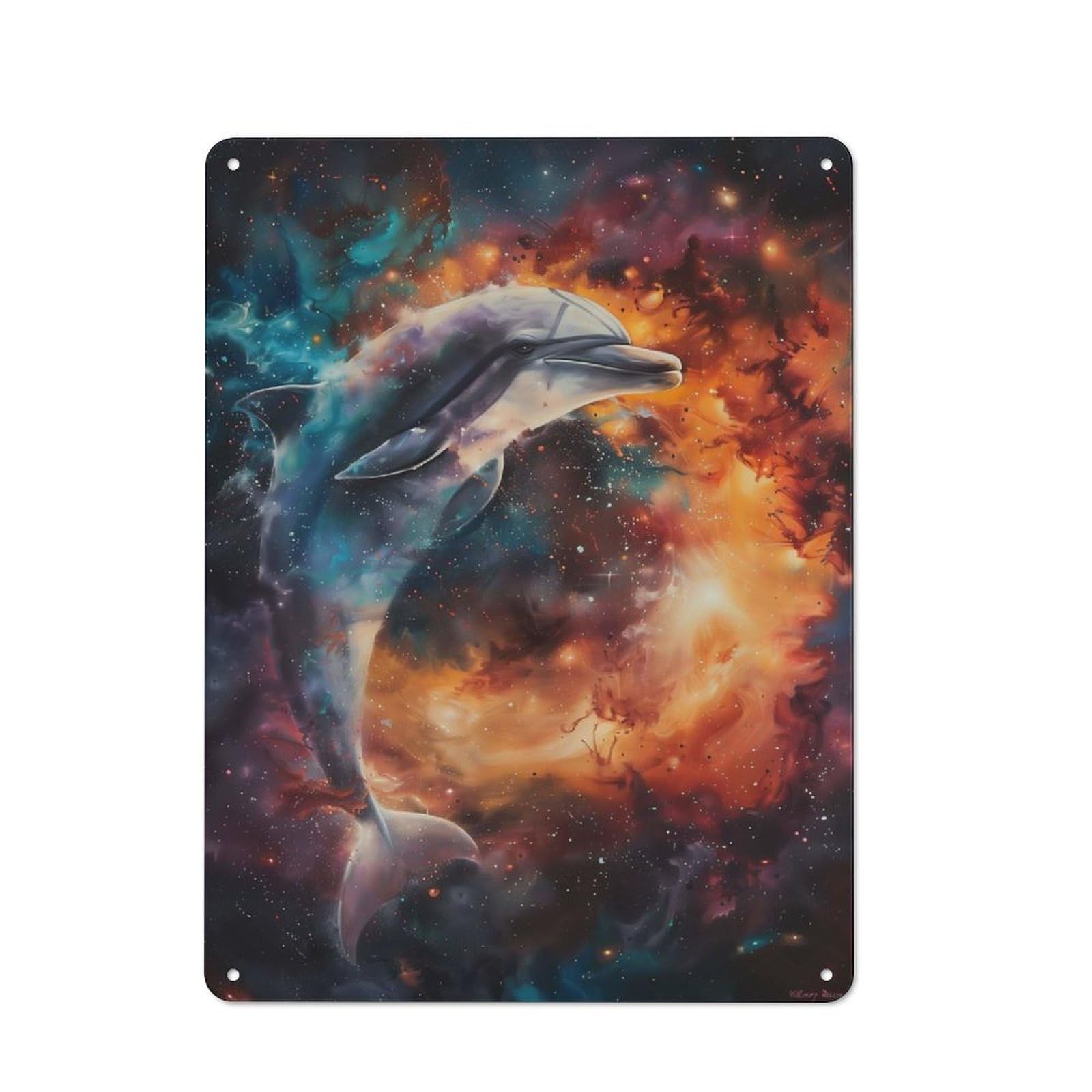 Cosmic Dolphin Dance Tin Wall Plaque 40x30cm, Barn Style Rustic Kitchen Decor for Farmhouse Kitchen, Pantry Or Dining Area