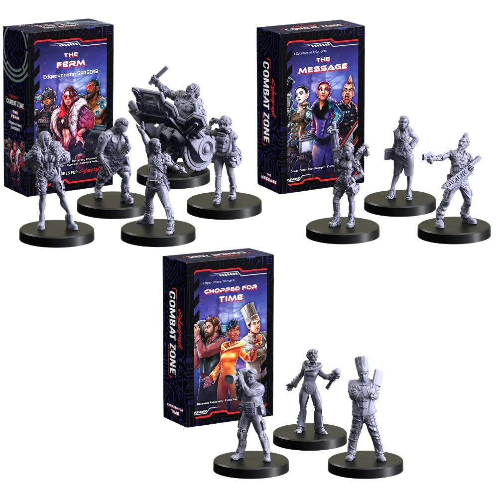 Monster Fight Club Cyberpunk Red Combat Zone Miniatures Bundle: Edgerunners - The Ferm Gangers, Chopped for Time Gonks, and The Message Gonks (3 Items)