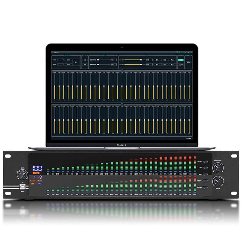 EasyByMall Equalizzatore grafico digitale a 31 bande doppio con DSP, display LCD dello spettro, controllo USB del PC, riduzione del rumore per palco, studio, home theater audio HIFI